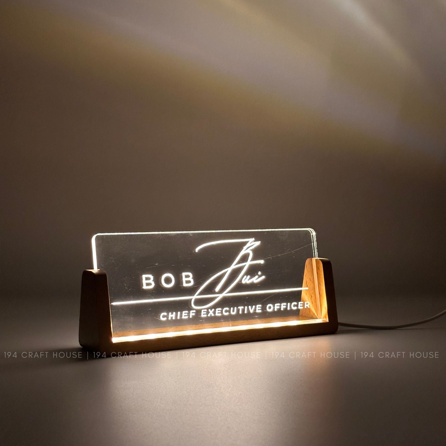 Personalized Led Acrylic Desk Name Plates With Wooden Base - Custom Name Sign - Office Gifts & Decor