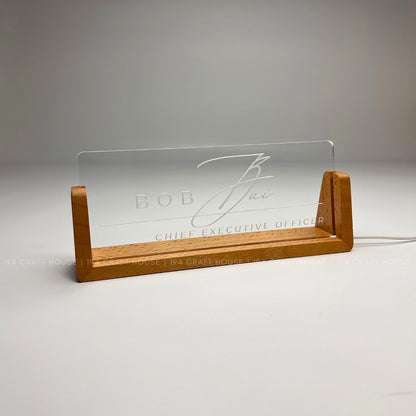 Personalized Led Acrylic Desk Name Plates With Wooden Base - Custom Name Sign - Office Gifts & Decor