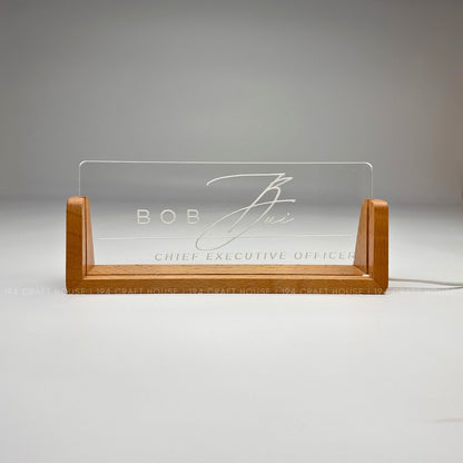 Personalized Led Acrylic Desk Name Plates With Wooden Base - Custom Name Sign - Office Gifts & Decor