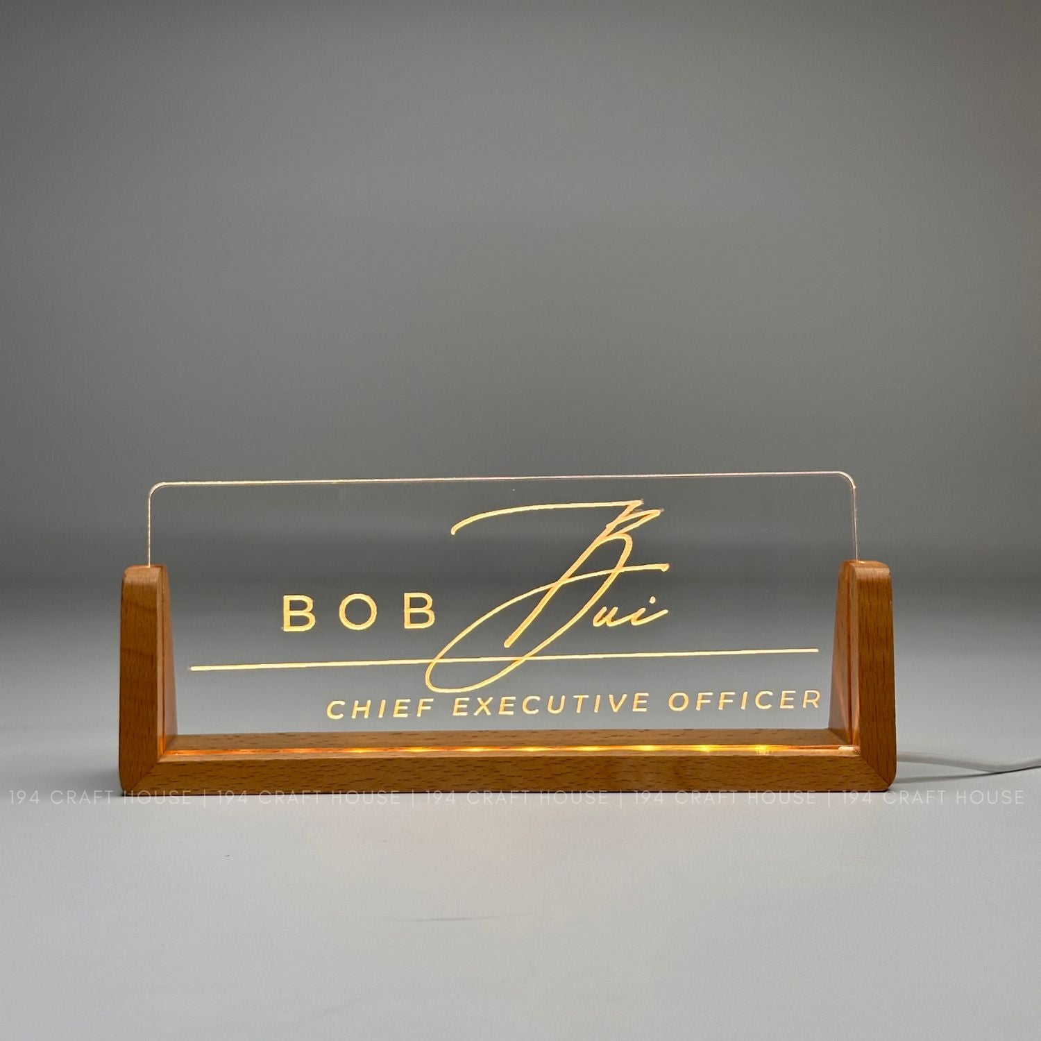 Personalized Led Acrylic Desk Name Plates With Wooden Base - Custom Name Sign - Office Gifts & Decor