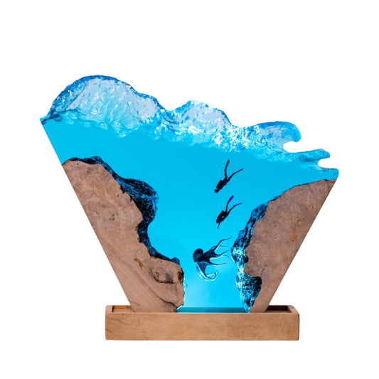 Octopus & Scuba Diver Ocean Resin Lamp: Personalized Gift for Scuba Diver, Ocean Lover, Resin Night Light  for Desk Decor, Gaming Room Decor, Streaming Desk Set up