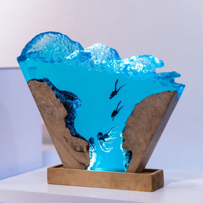 Octopus & Scuba Diver Ocean Resin Lamp: Personalized Gift for Scuba Diver, Ocean Lover, Resin Night Light  for Desk Decor, Gaming Room Decor, Streaming Desk Set up