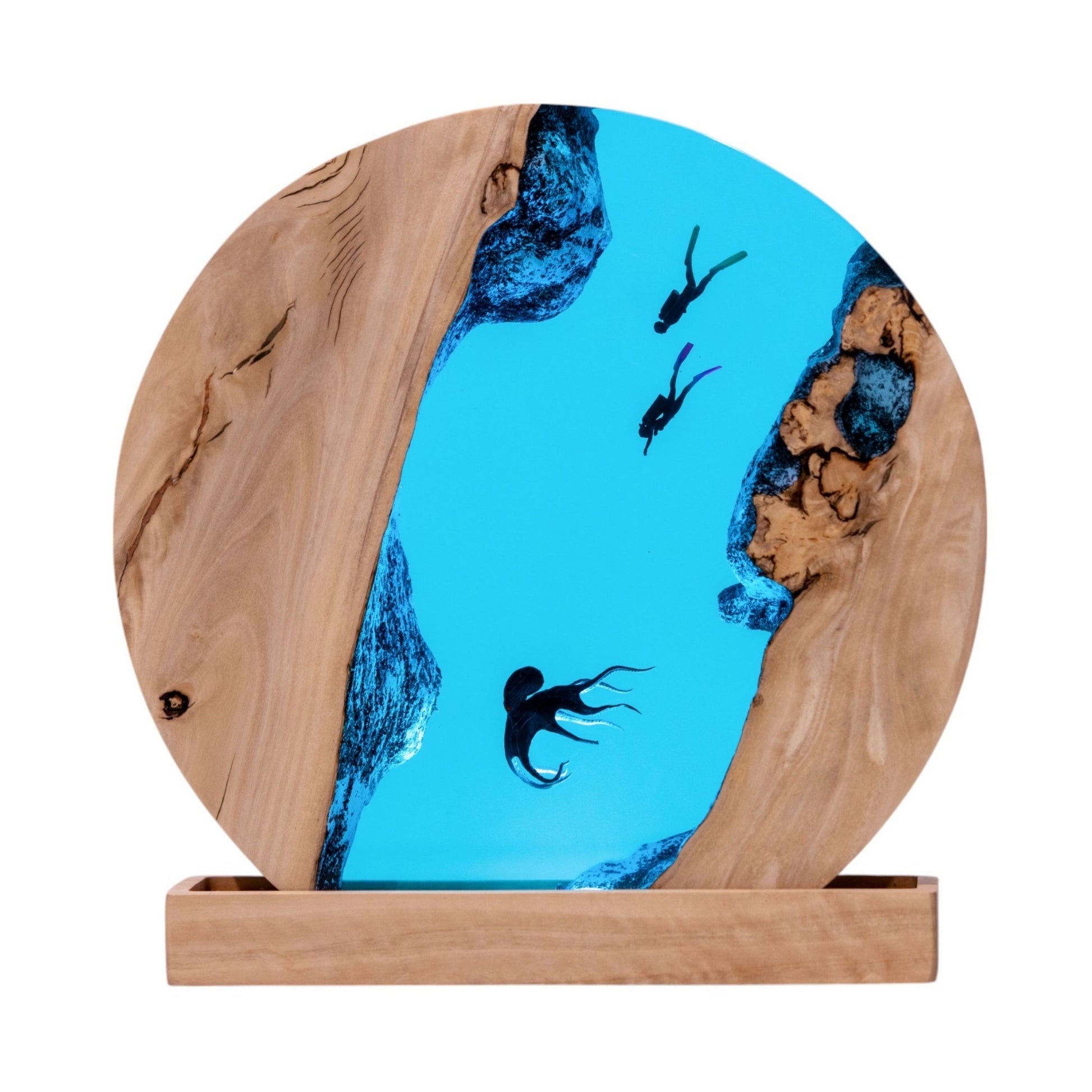Handmade Octopus and Scuba Diver Ocean Resin Lamp/ Underwater Night Light is perfect for desk decor, gaming room decor, ocean home decor, or a personalized gift for a scuba diver, him, dad, or boyfriend.