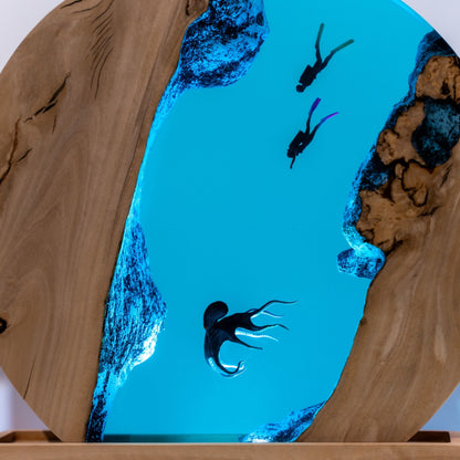 Handmade Octopus and Scuba Diver Ocean Resin Lamp/ Underwater Night Light is perfect for desk decor, gaming room decor, ocean home decor, or a personalized gift for a scuba diver, him, dad, or boyfriend.
