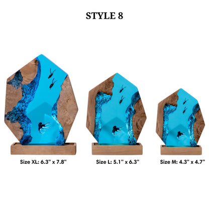 Handmade Octopus and Scuba Diver Ocean Resin Lamp/ Underwater Night Light is perfect for desk decor, gaming room decor, ocean home decor, or a personalized gift for a scuba diver, him, dad, or boyfriend.