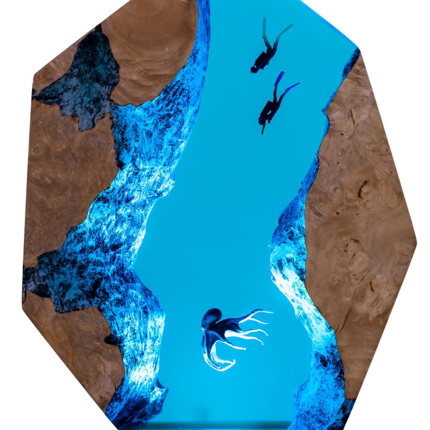 Handmade Octopus and Scuba Diver Ocean Resin Lamp/ Underwater Night Light is perfect for desk decor, gaming room decor, ocean home decor, or a personalized gift for a scuba diver, him, dad, or boyfriend.