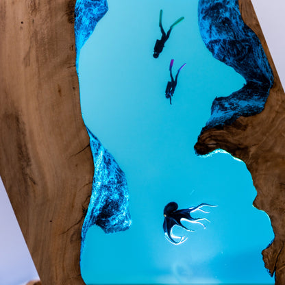 Octopus & Scuba Diver Ocean Resin Lamp: Personalized Gift for Scuba Diver, Ocean Lover, Resin Night Light  for Desk Decor, Gaming Room Decor, Streaming Desk Set Up