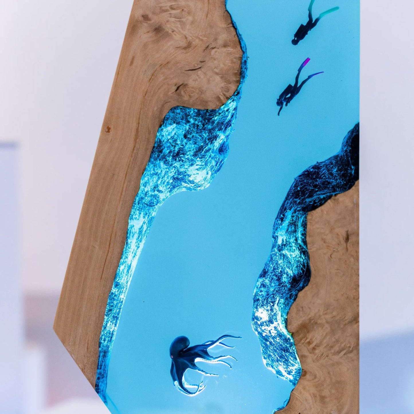 Handmade Octopus and Scuba Diver Ocean Resin Lamp/ Underwater Night Light is perfect for desk decor, gaming room decor, ocean home decor, or a personalized gift for a scuba diver, him, dad, or boyfriend.