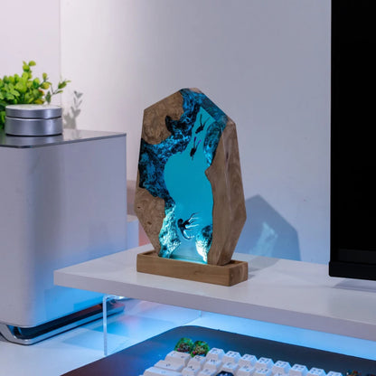 Handmade Octopus and Scuba Diver Ocean Resin Lamp/ Underwater Night Light is perfect for desk decor, gaming room decor, ocean home decor, or a personalized gift for a scuba diver, him, dad, or boyfriend.