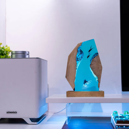 Handmade Octopus and Scuba Diver Ocean Resin Lamp/ Underwater Night Light is perfect for desk decor, gaming room decor, ocean home decor, or a personalized gift for a scuba diver, him, dad, or boyfriend.