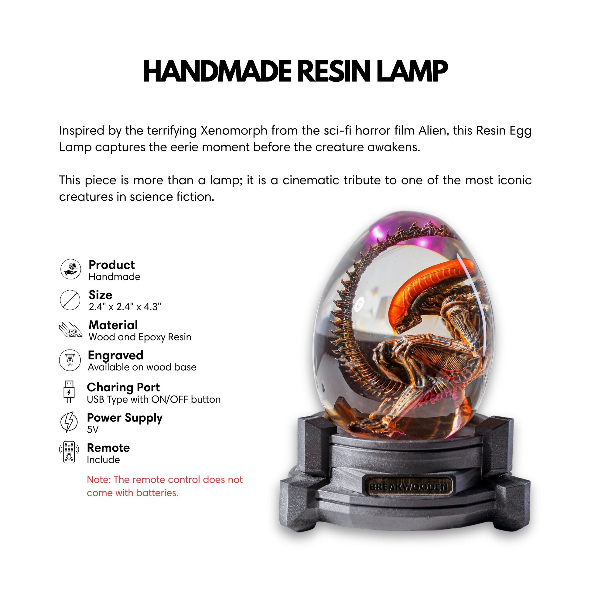 Sci-Fi Alien Xenomorph Resin Egg Lamp