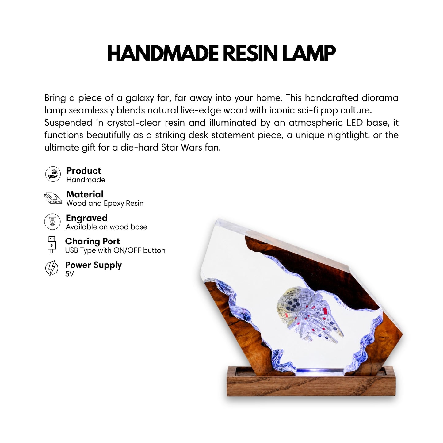 Millennium Falcon Inspired Resin Lamp