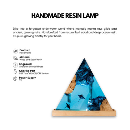 Manta Ray Ocean Resin Lamp - Ancient Ruins Triangle #1