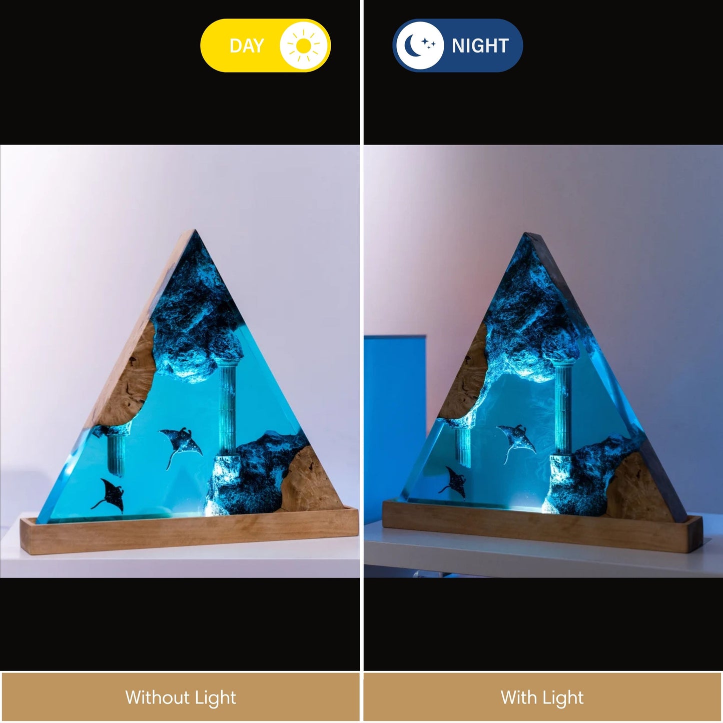 Manta Ray Ocean Resin Lamp - Ancient Ruins Triangle #1