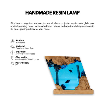 Manta Ray Ocean Resin Lamp - Ancient Ruins Parallelogram #2