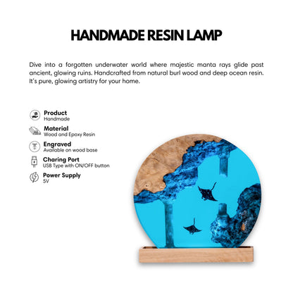 Manta Ray Ocean Resin Lamp - Ancient Ruins Round #3