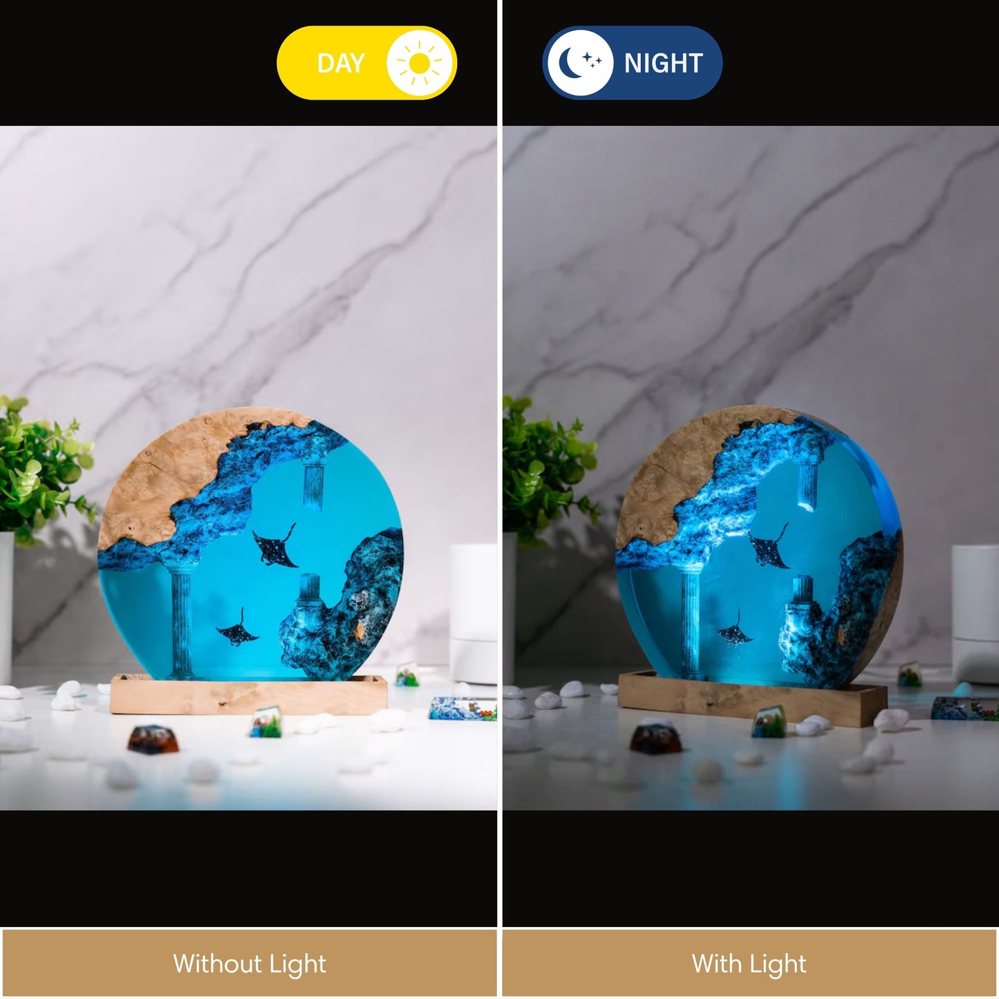 Manta Ray Ocean Resin Lamp - Ancient Ruins Round #3