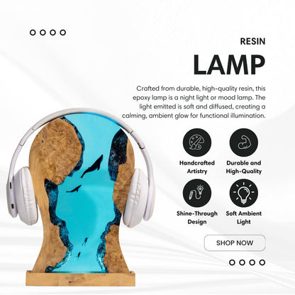 Resin whale LED headphone stand highlighting premium resin craftsmanship, integrated LED lighting, and stable headset support
