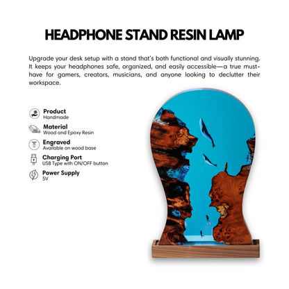 Whale resin LED headphone stand with custom engraving options for personalized gifts