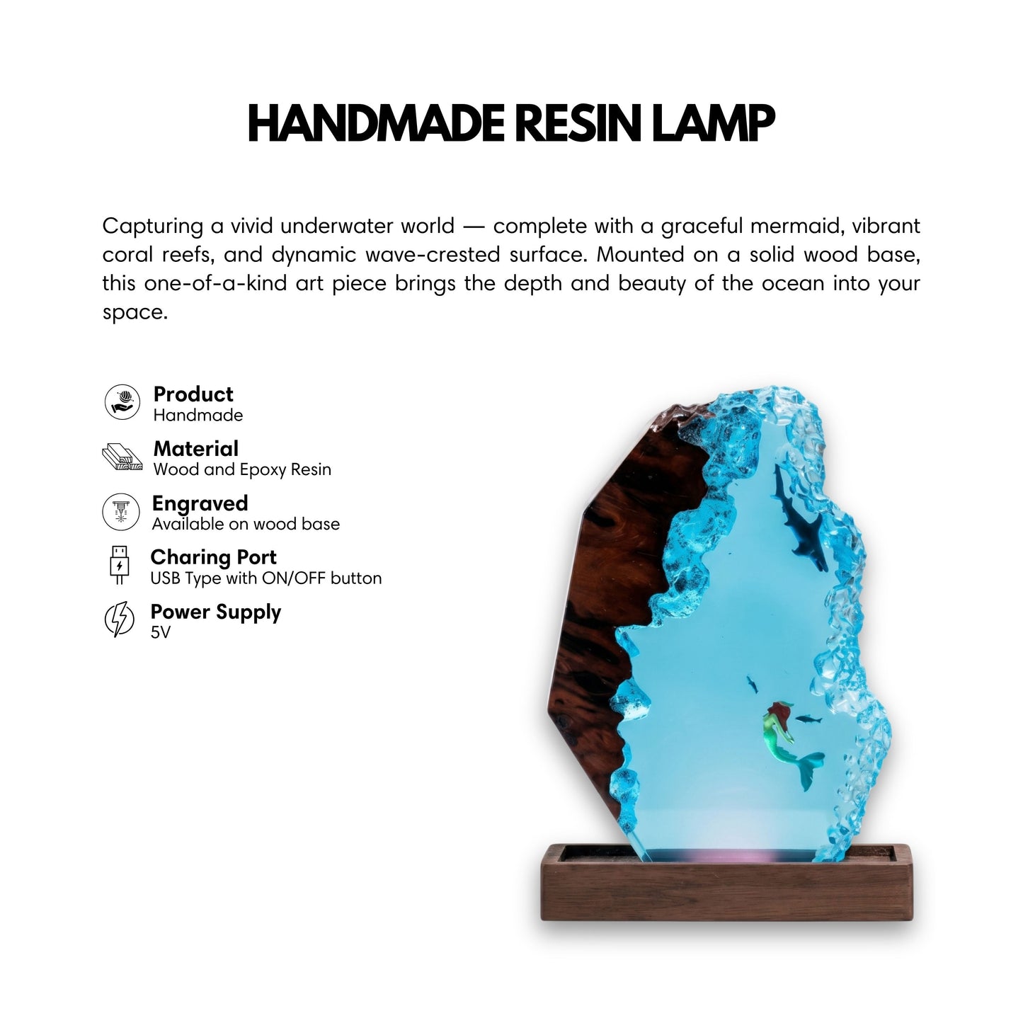 Mermaid & Shark Ocean Resin Lamp Epoxy Night Light