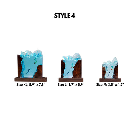 Mermaid & Shark Ocean Resin Lamp: Square Wave