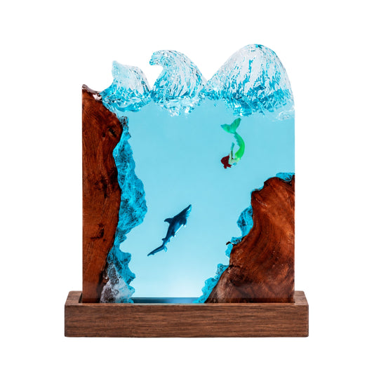 Mermaid & Shark Ocean Resin Lamp: Square Wave
