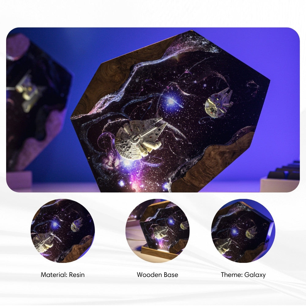 Spaceship Galaxy Resin Lamp Wood Epoxy Night Light | Spacecraft