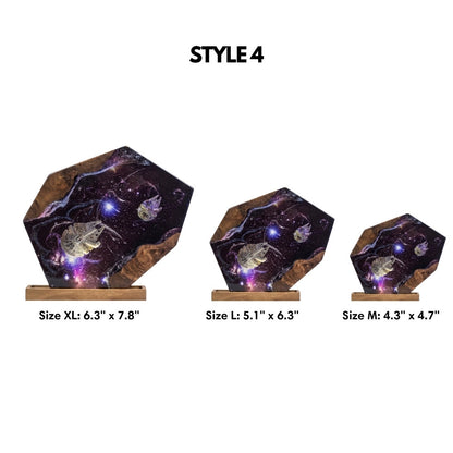 Size reference chart for interstellar spacecraft resin night light showing small, medium and large dimensions