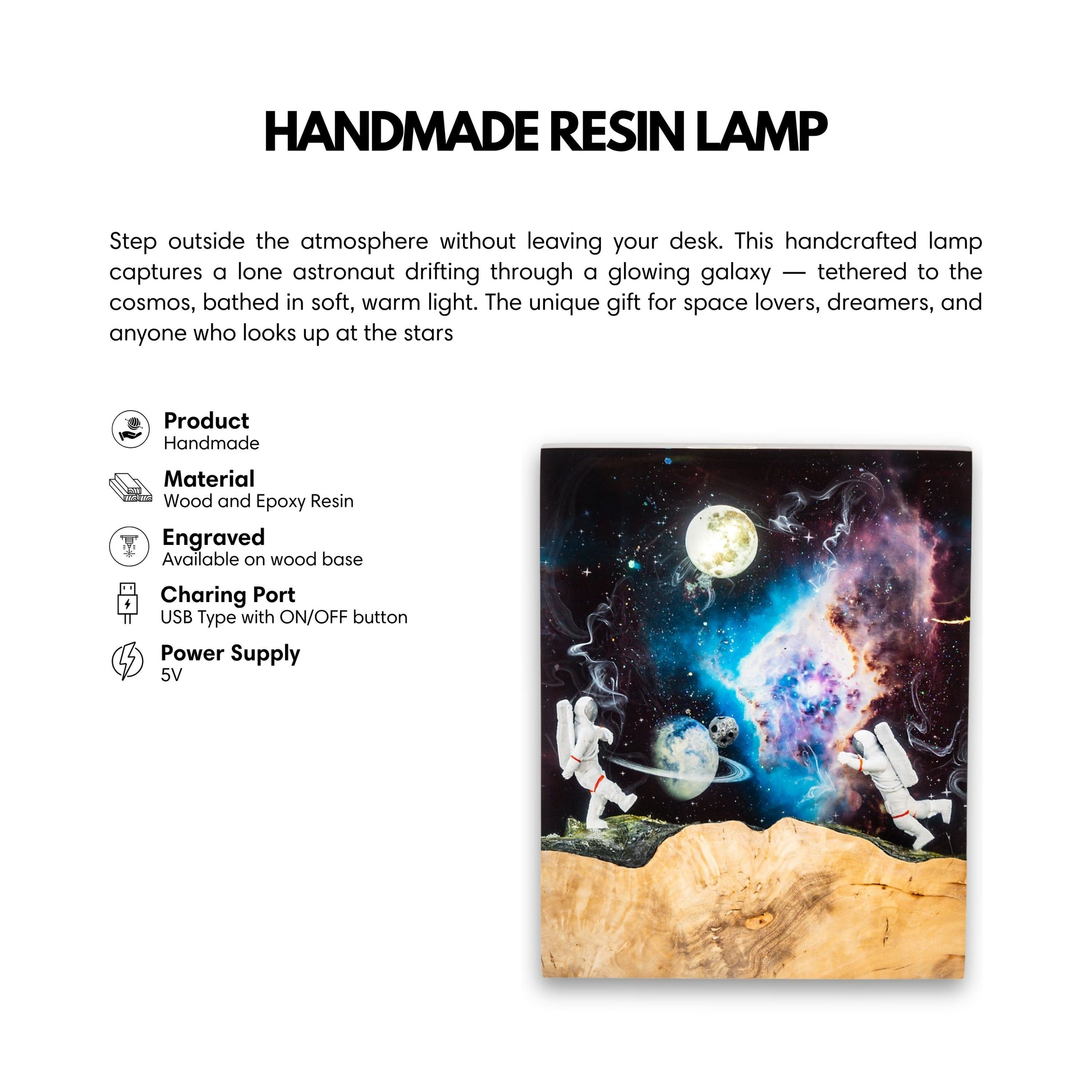information of galaxy astronaut space resin night light epoxy lamp