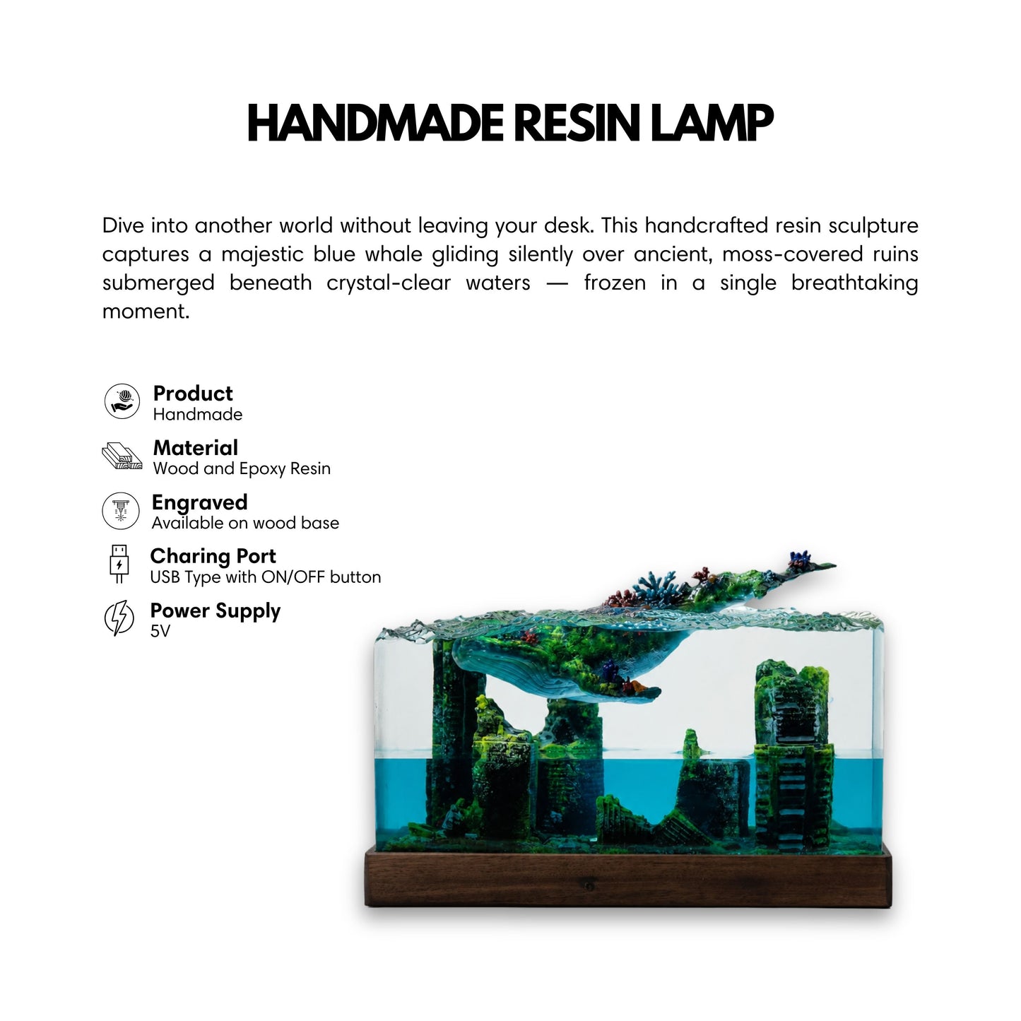 Whale Resin Lamp Ocean Diorama Night Light