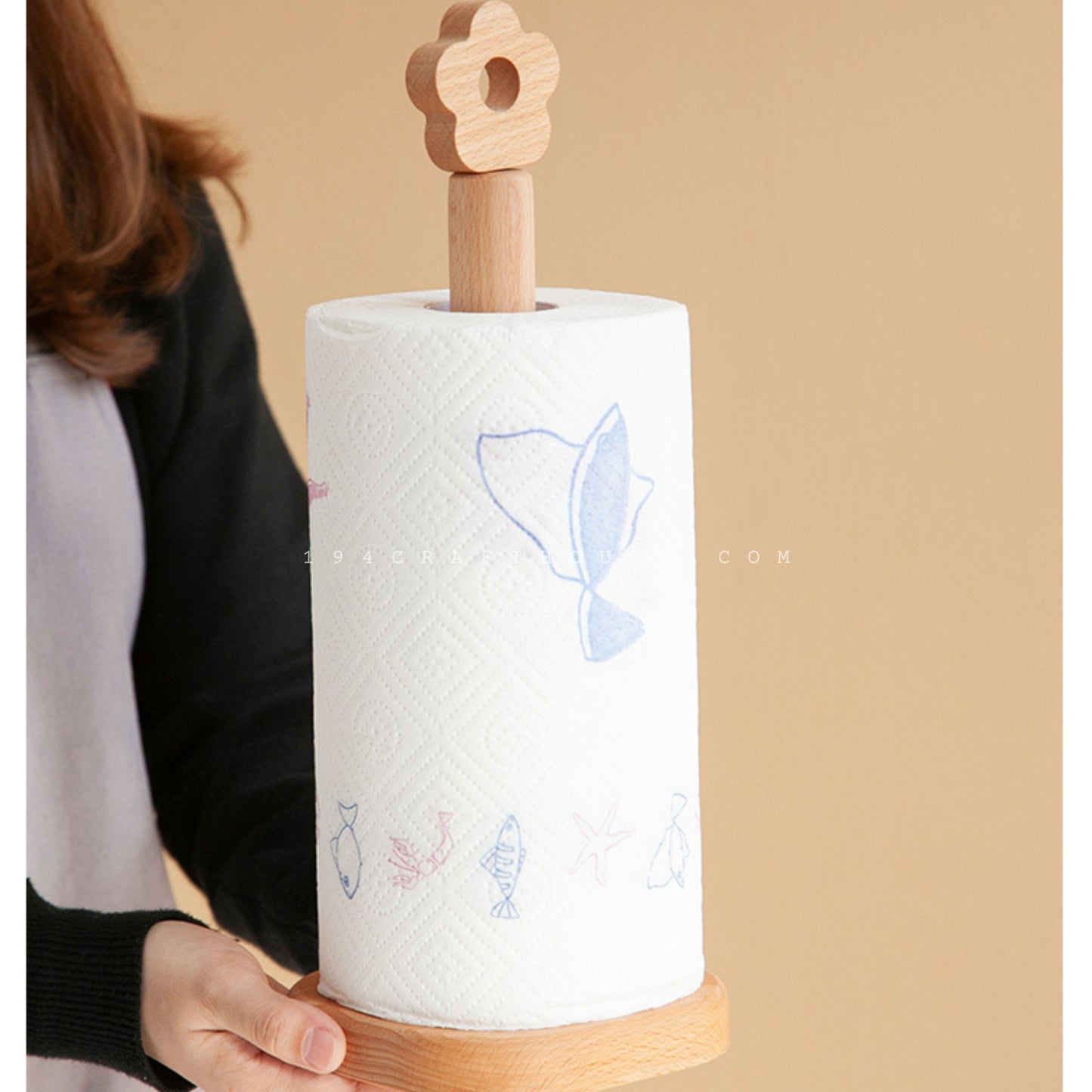 Roll Tissue Napkin Paper Holder Flower Shape Top Anti-Slip Standing (Tall) | Kitchen Organization