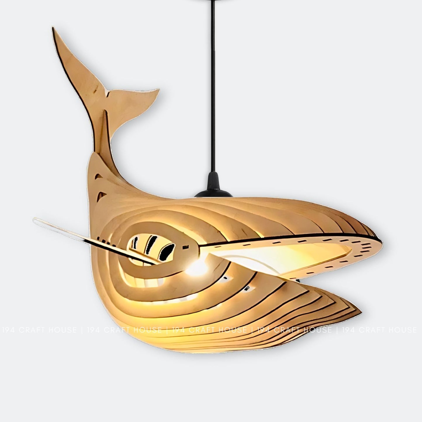 Large Whale Wooden Pendant Light for Kitchen Island Home Decor