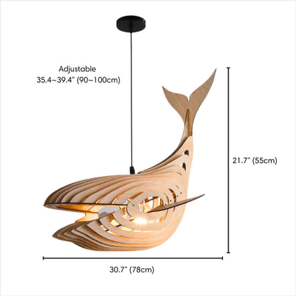 Large Wooden Whale Light Fixture for Kitchen Island Hanging Pendant Light Chandelier