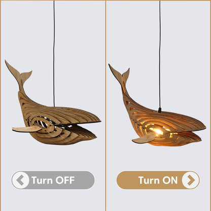 30" Wooden Whale Pendant Light for Home Decor
