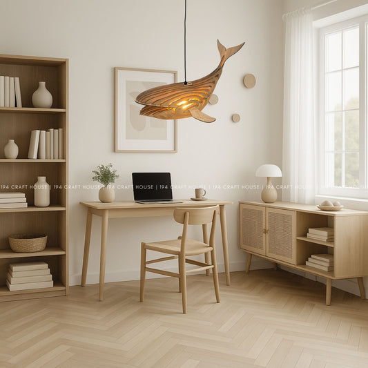 30" Wooden Whale Pendant Light for Home Decor