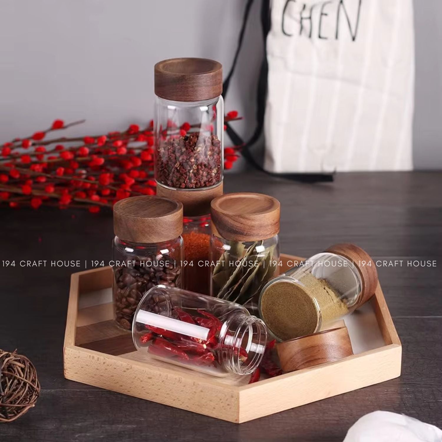 10 glass jars buy with engraved wooden tags