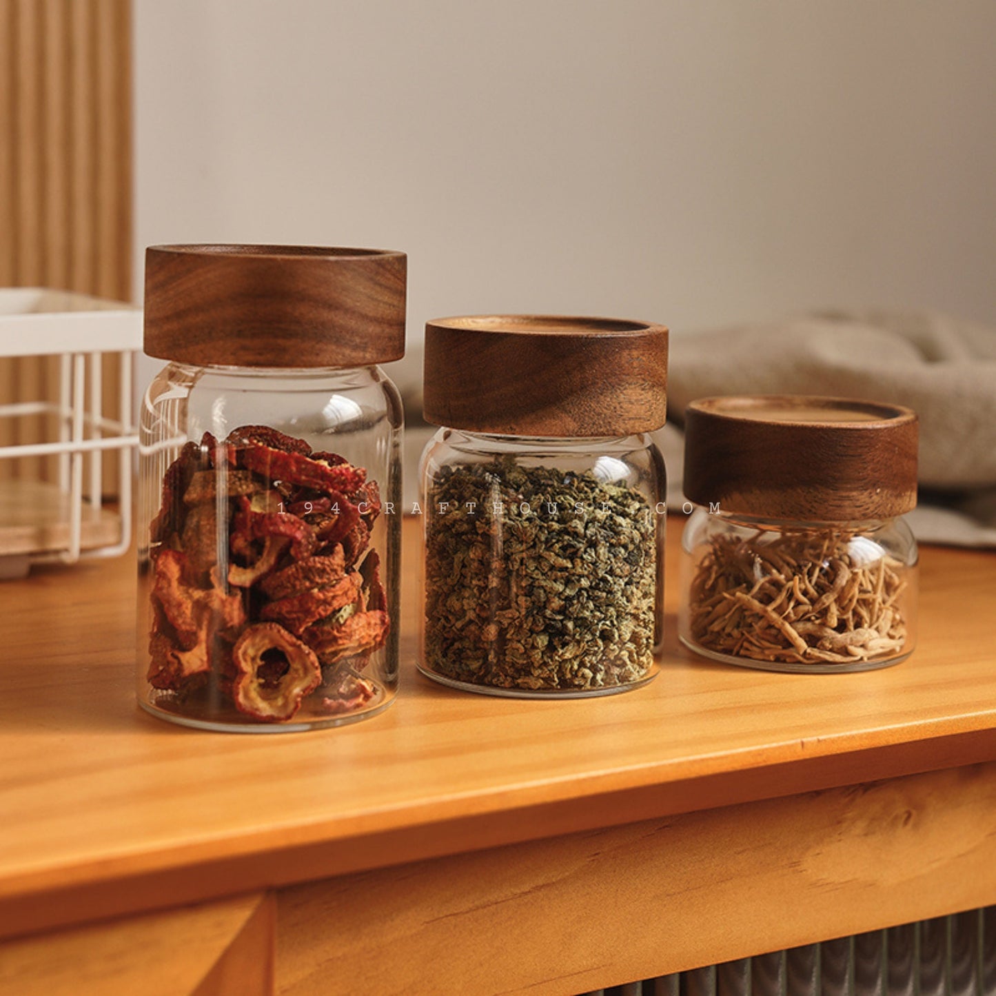 8oz Glass Canister Personalized Wooden Lid - Pantry Organization