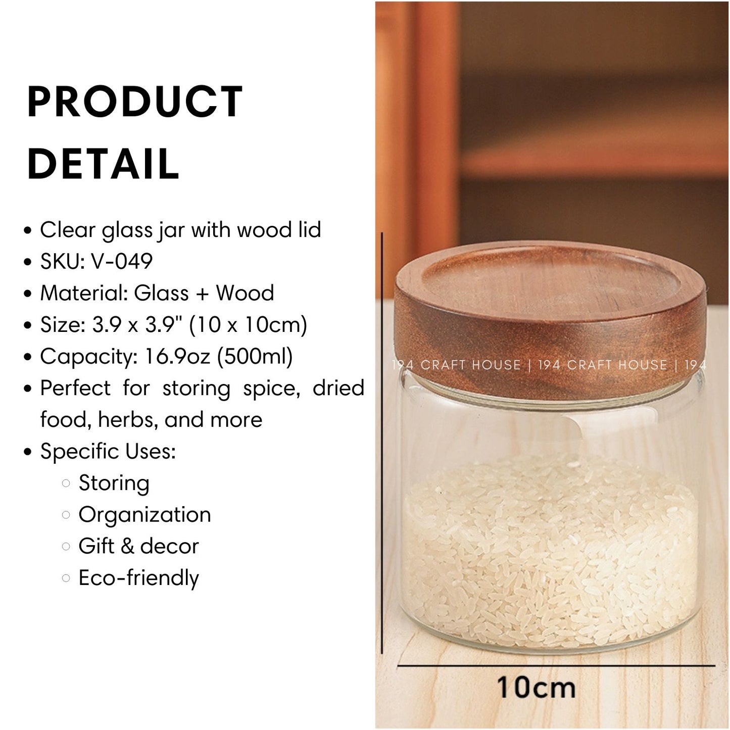 V-049-Glass Storage Jar Wooden Lid