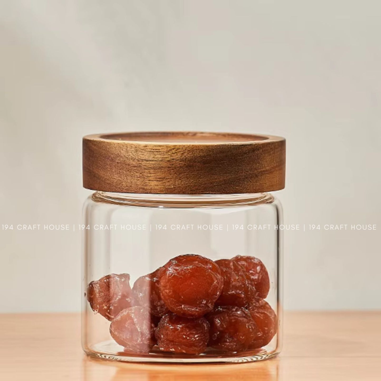 V-049-Glass Storage Jar Wooden Lid