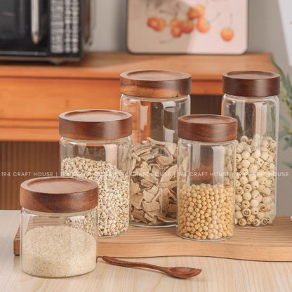 V-049-Glass Storage Jar Wooden Lid