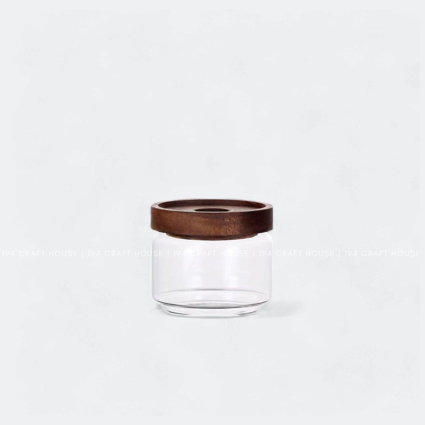 V-056-Glass Jar with Wood Lid Stackable Airtight Canister