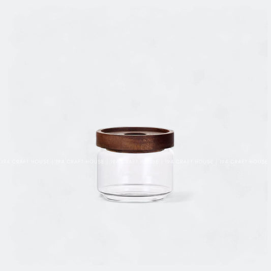 V-056-Glass Jar with Wood Lid Stackable Airtight Canister