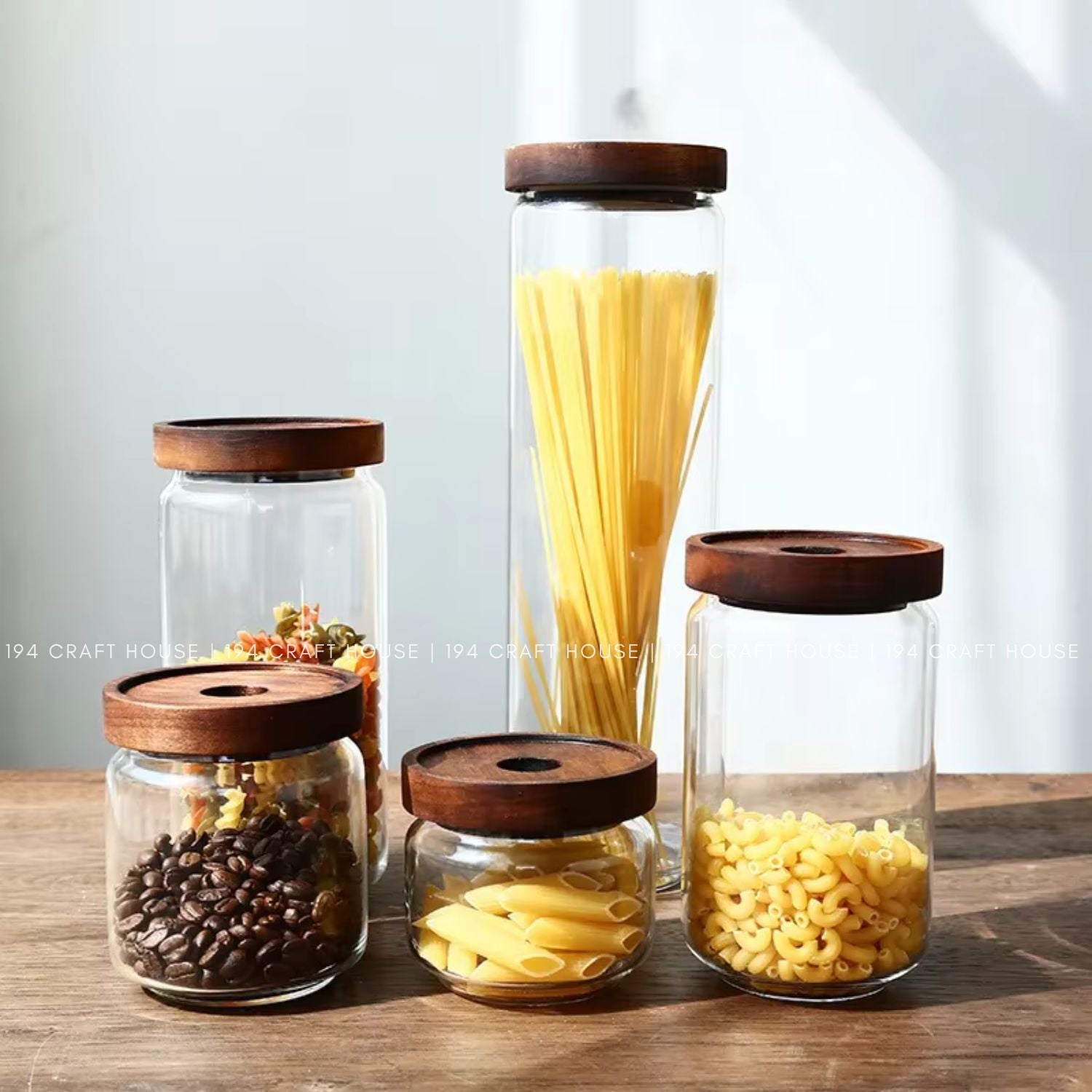 Glass Jar Stackable Wood Lid Food Container