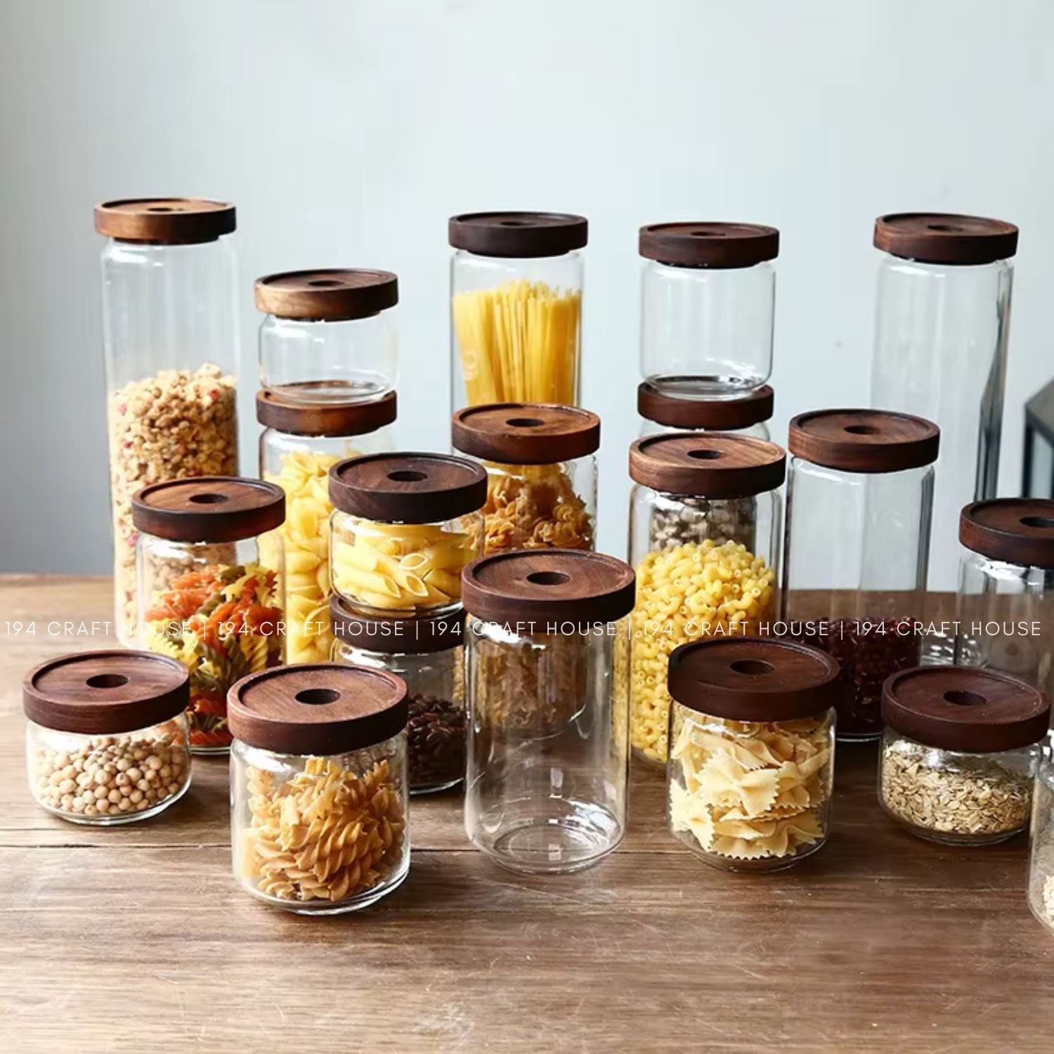 Glass Jar Stackable Wood Lid Food Container