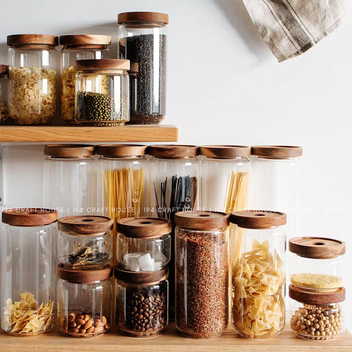 Glass Food Jar with Wood Lid Kitchen Storage