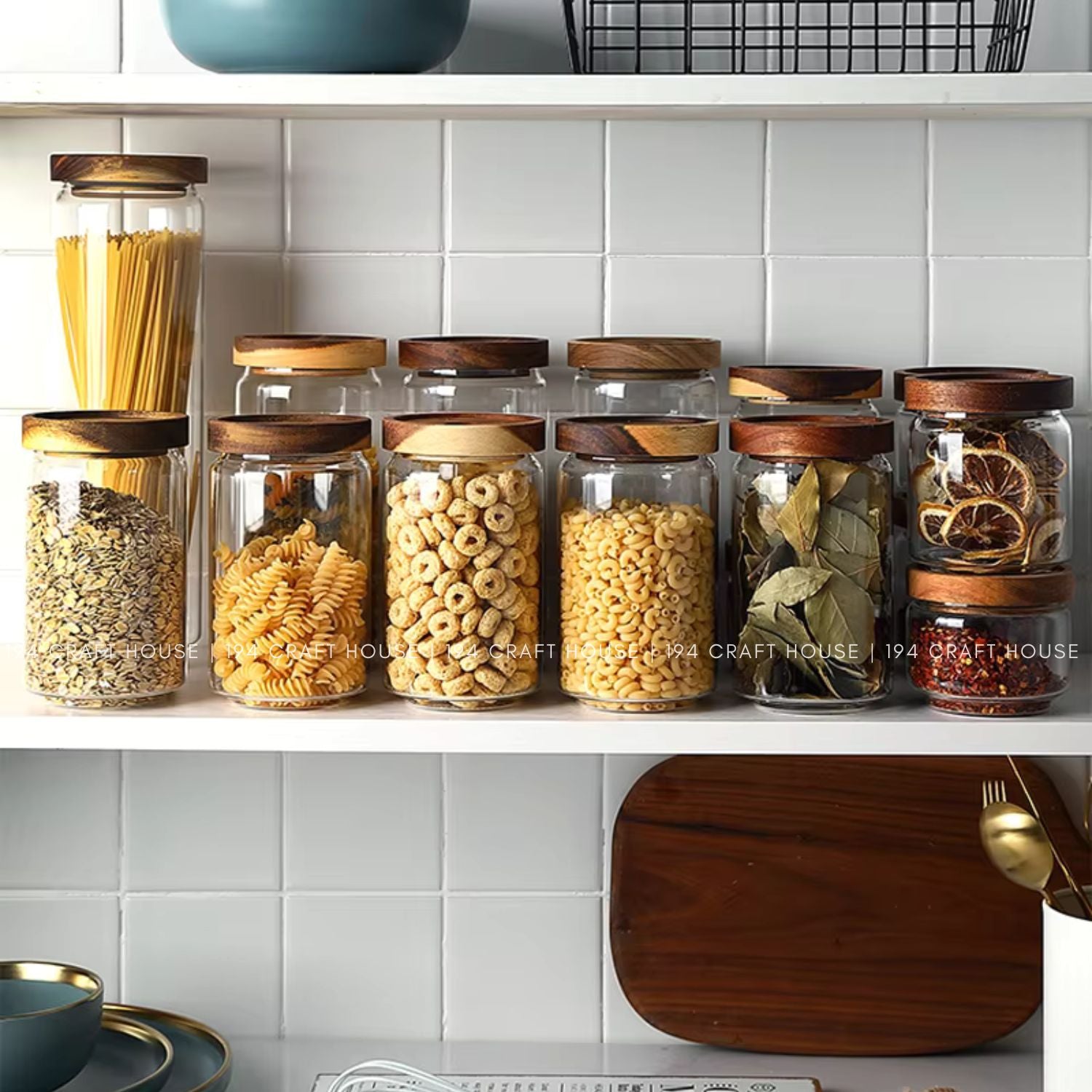 Glass Food Jar with Wood Lid Kitchen Storage