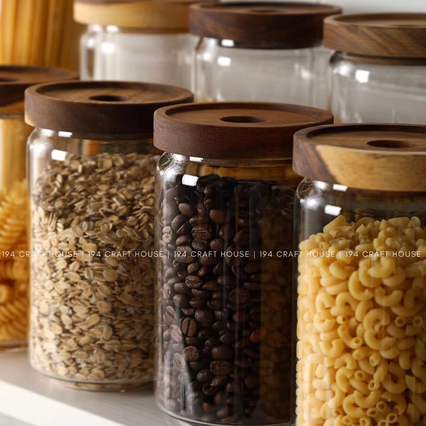 Glass Food Jar with Wood Lid Kitchen Storage