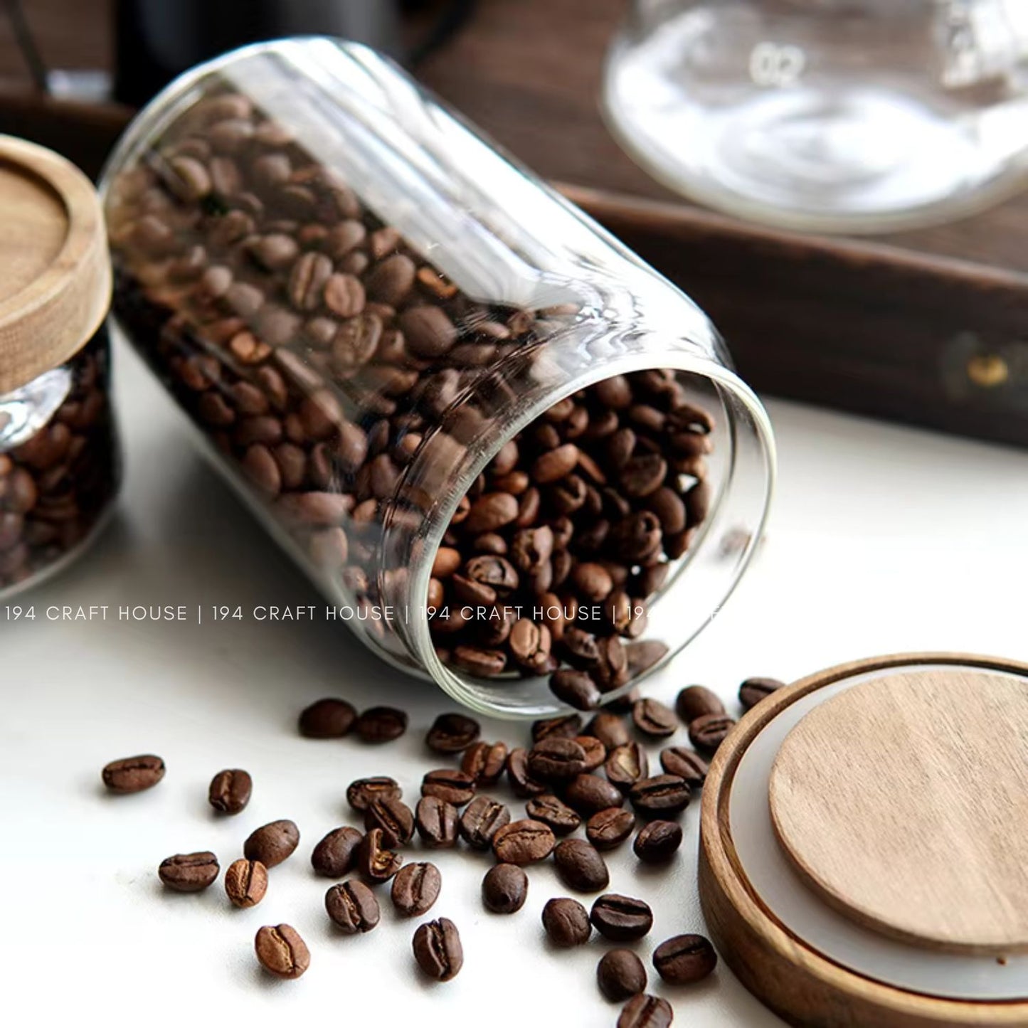 Glass Food Jar with Wood Lid Kitchen Storage