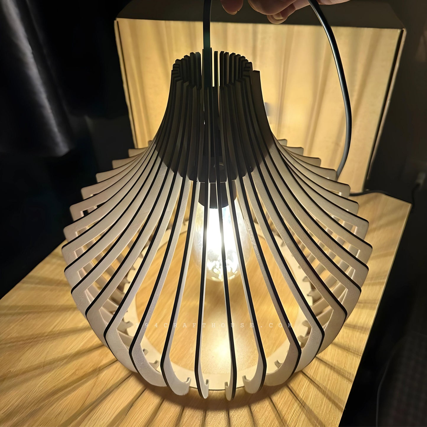 Wood Pendant Light for Table Dining Mid-Modern Century