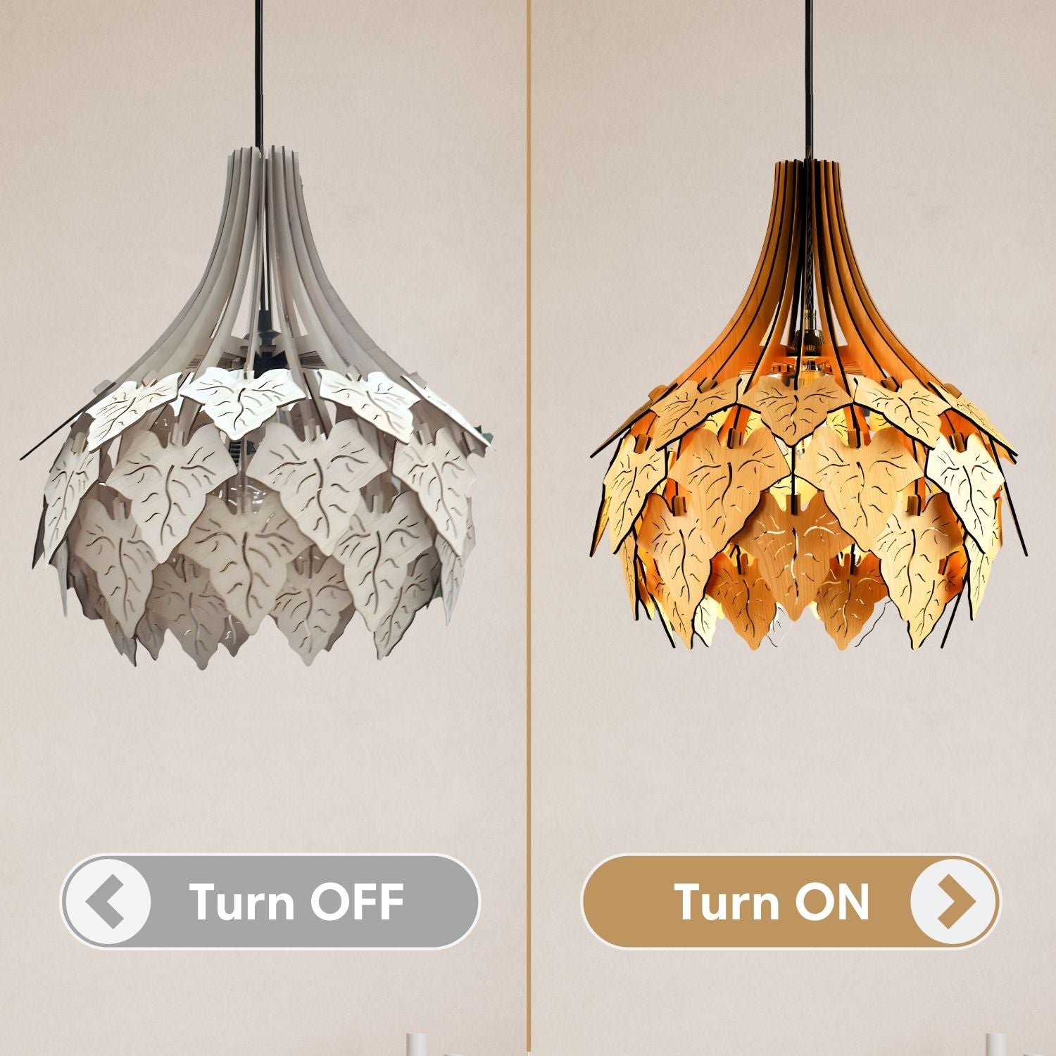 Caladium Bicolor Leaf Wooden Pendant Light Effect